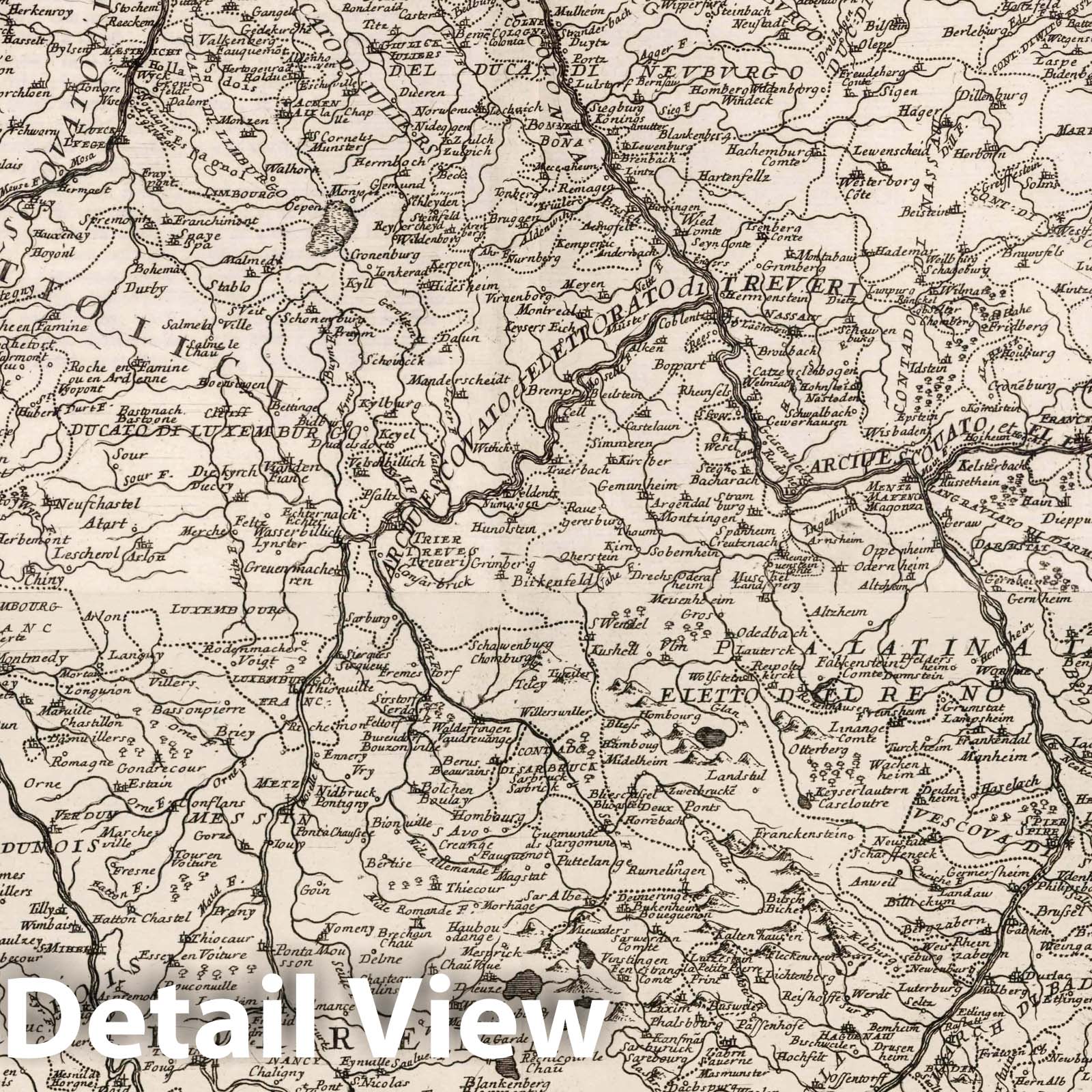 Corso del Reno (Southern Course of the Rhine) - River Map, 1690 - Historical Map Print