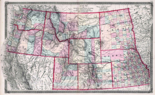 Historic Map : 1874 North Western States and Territories. - Vintage Wall Art