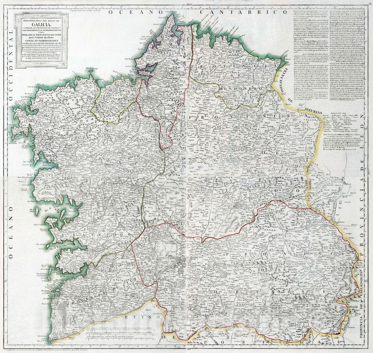 Historic Map : Spain, 1784 Composite map: 50-53. Mapa geografico del Reyno de Galicia , Vintage Wall Art
