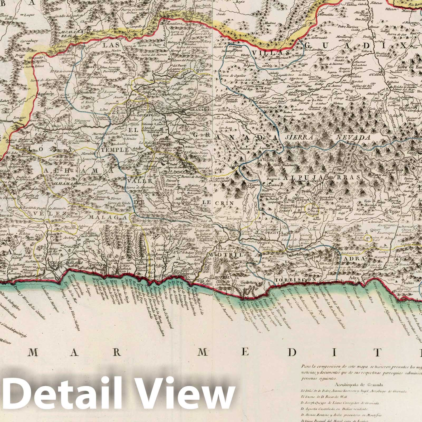 Historic Map : Spain, 1795 Composite map: 65-68. Mapa geografico del Reyno de Granada , Vintage Wall Art