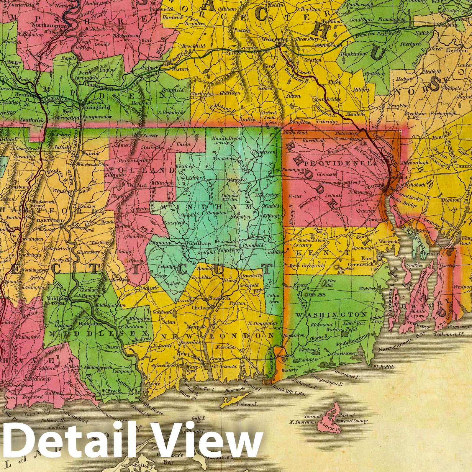 Massachusetts, Connecticut, and Rhode Island - Railroad Map, 1831