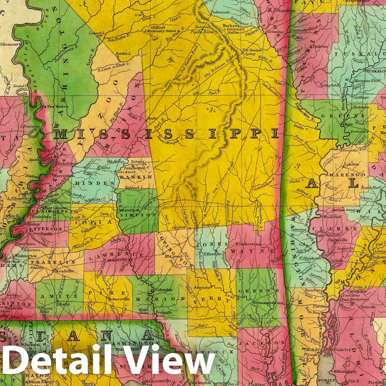 Louisiana, Mississippi, and Alabama 1831 Historical Map Print