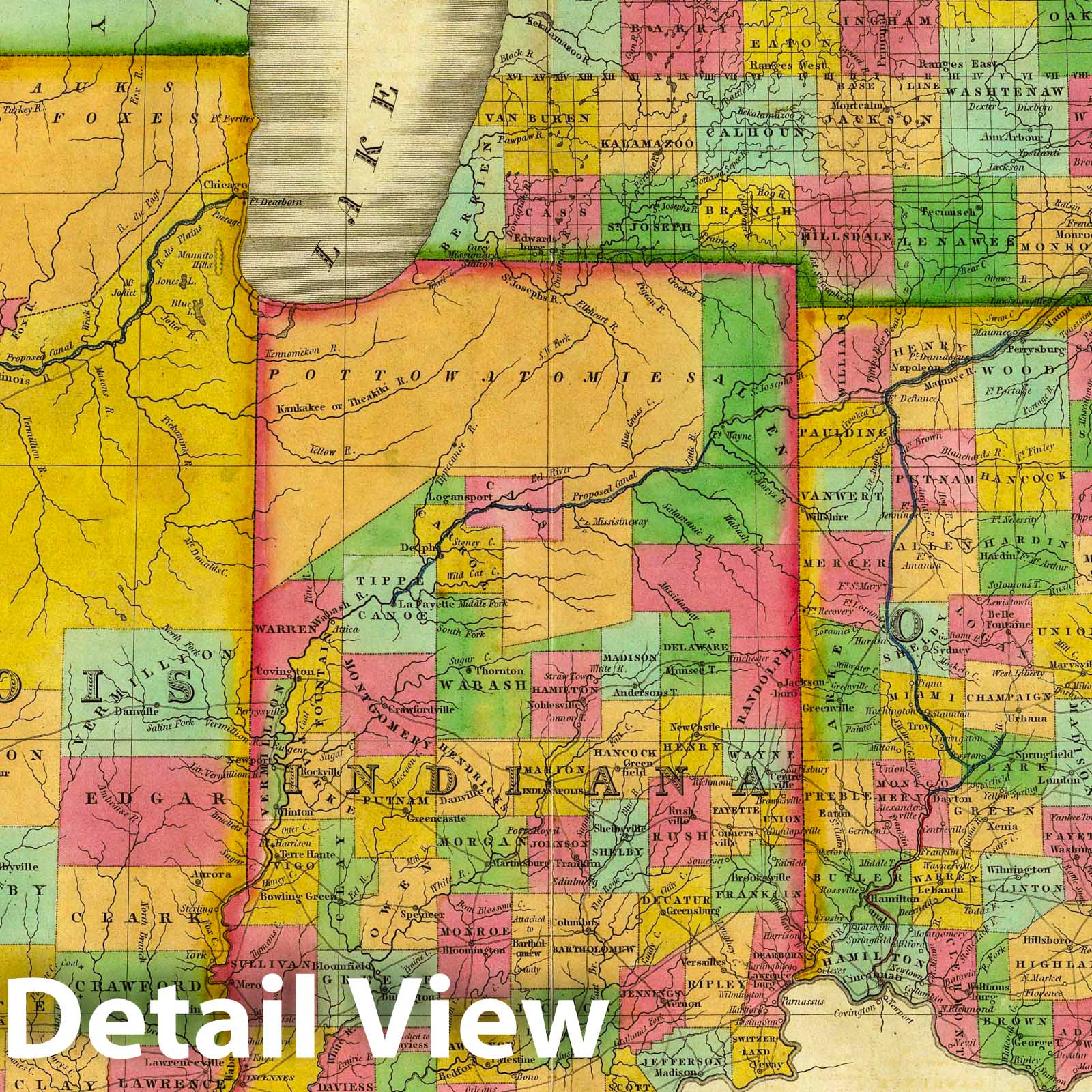 Ohio, Indiana, Illinois and Michigan Territory, 1831 - Historical Map Print