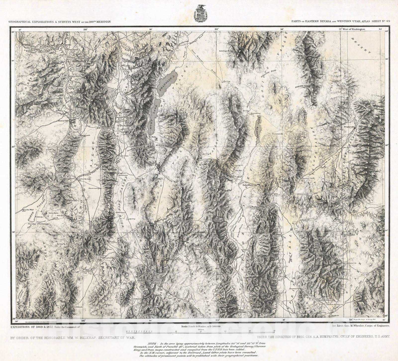 Historic Map : 1872 49. Parts Of Eastern Nevada And Western Utah. v2 - Vintage Wall Art