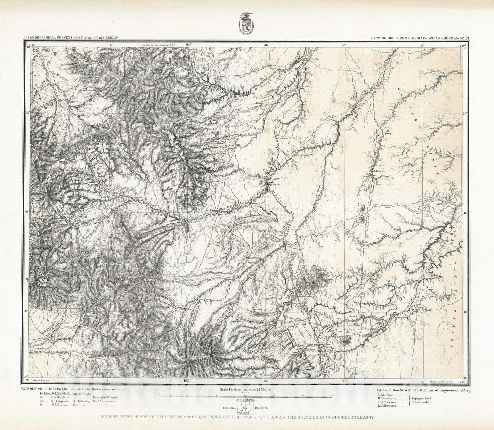 Historic Map : National Atlas - 1878 62C. Part Of Southern Colorado. - Vintage Wall Art