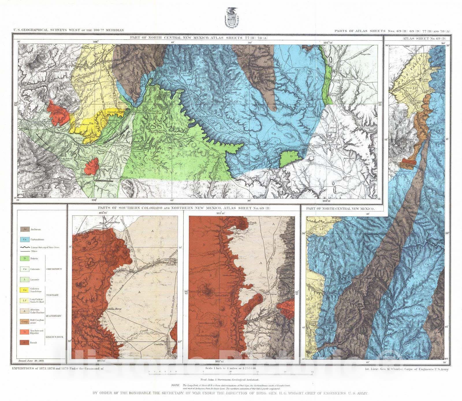 Historic Map : National Atlas - 1881 69B, D, 77B, 78A. Parts of Atlas Sheets. - Vintage Wall Art