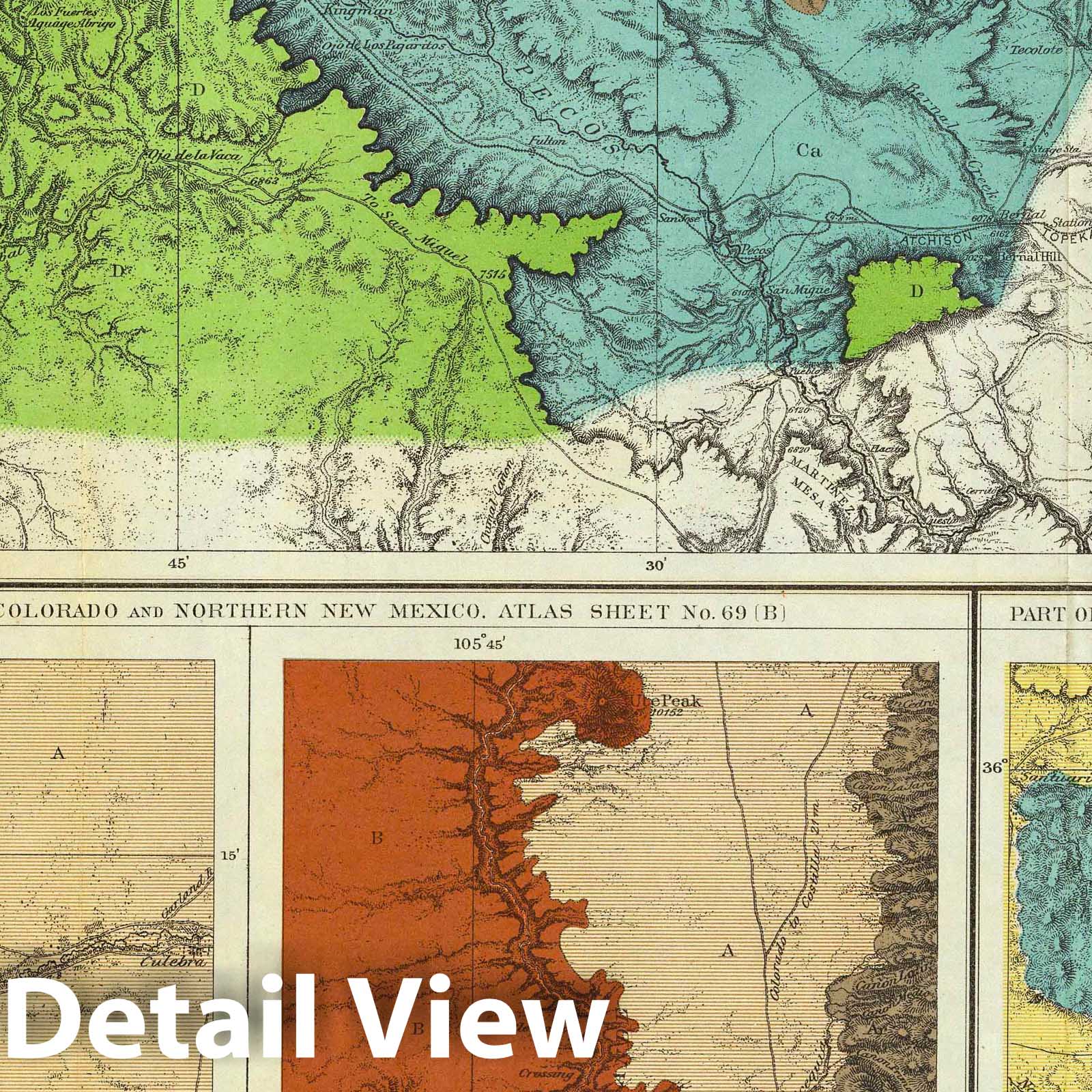 Wheeler Survey: Colorado and New Mexico Geological Map 1881 - Plate No. 69B, D, 77B, 78A