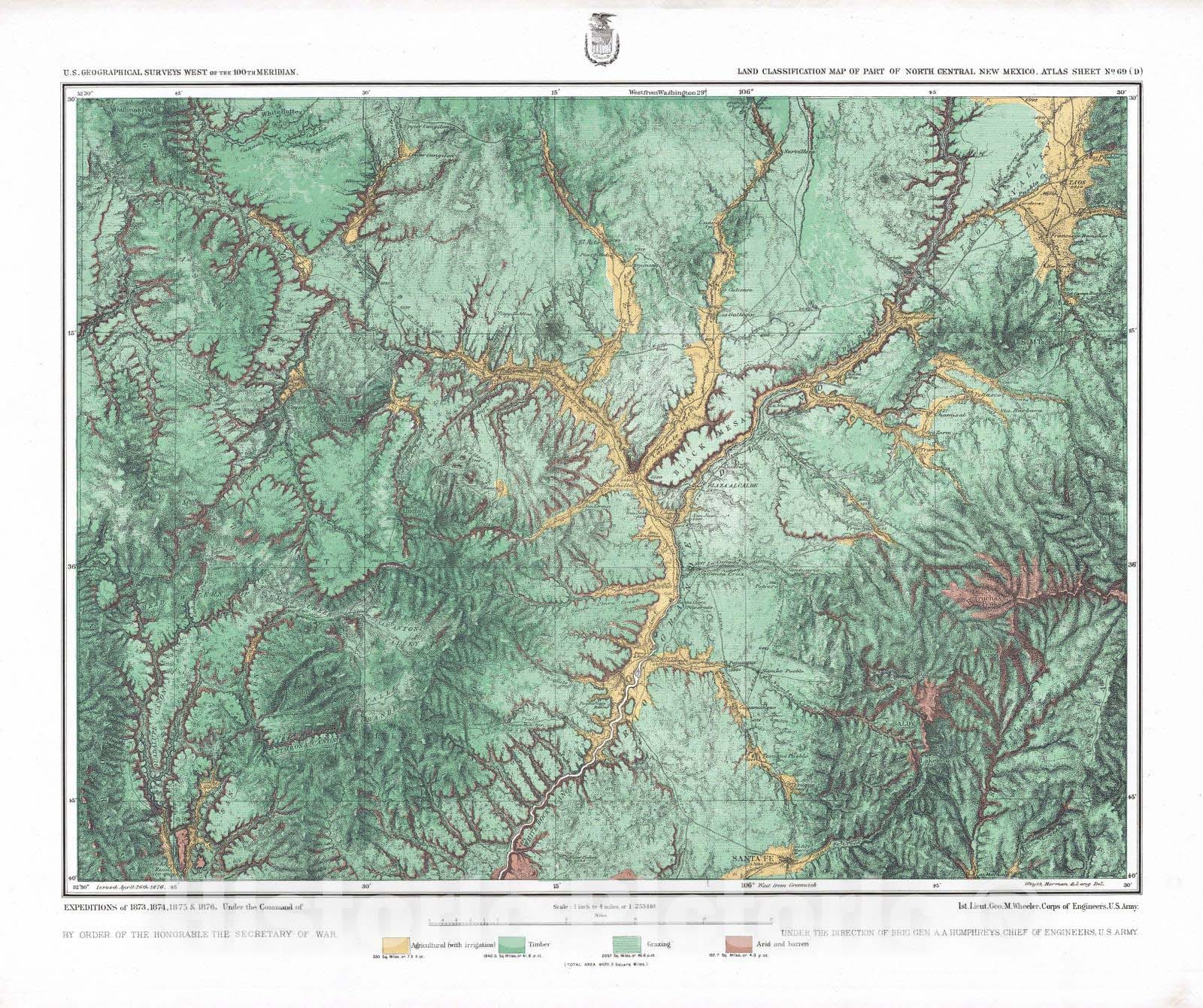 Historic Map : National Atlas - 1876 69D. Land Classification Map Of Part Of North Central New Mexico. - Vintage Wall Art
