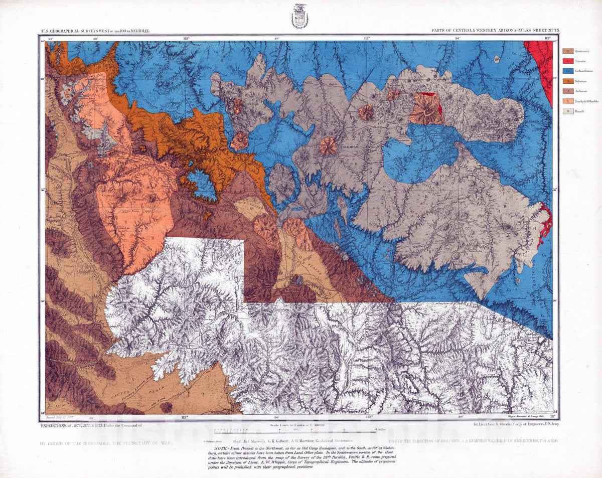 Historic Map : Arizona, 1877 75. Cent, W. Arizona. , Vintage Wall Art