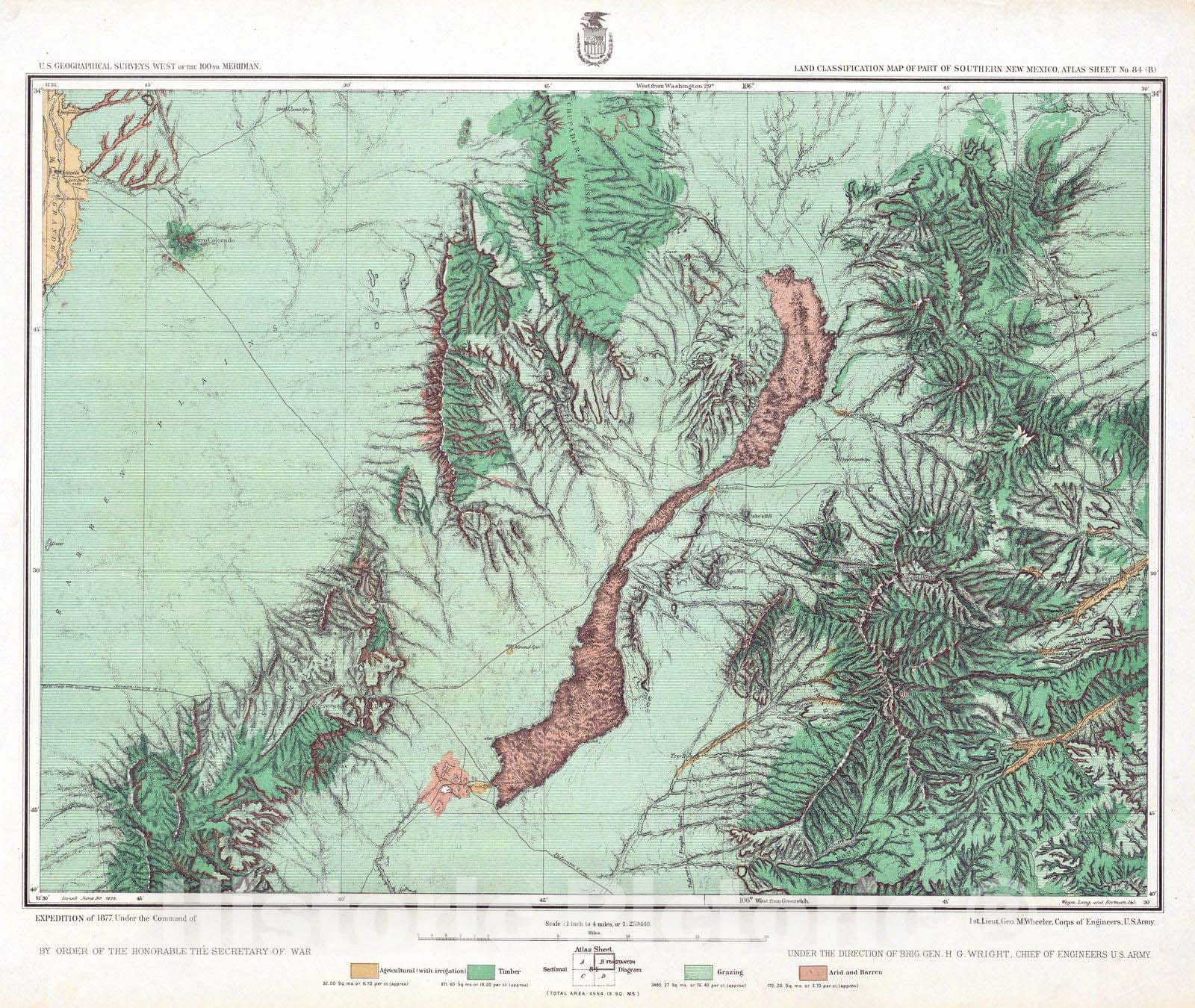 Historic Map : National Atlas - 1879 84B. Land Classification Map Of Part Of Southern New Mexico. - Vintage Wall Art