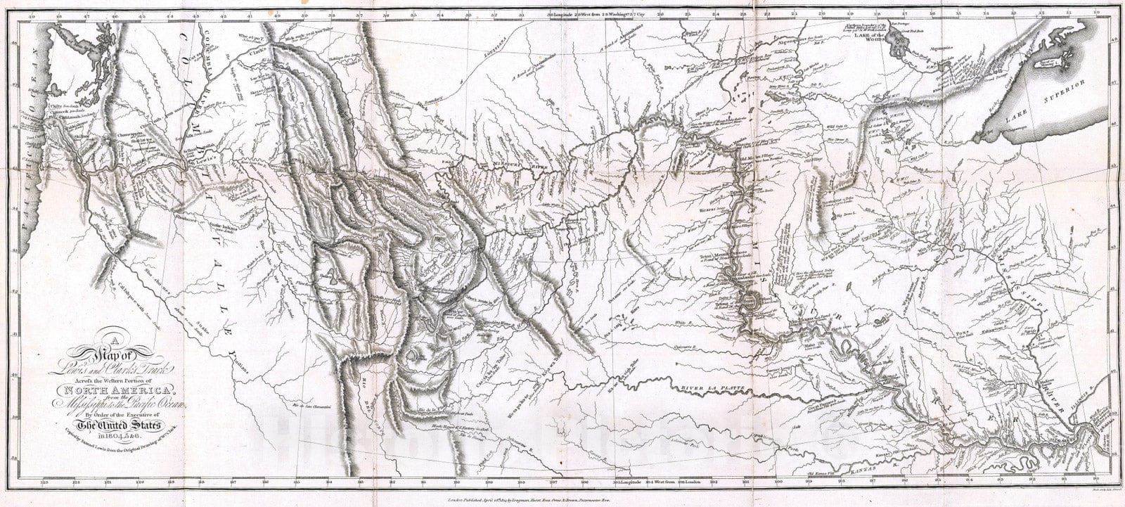 Historic Map : Exploration Book - 1815 Map of Lewis and Clark's Track. - Vintage Wall Art