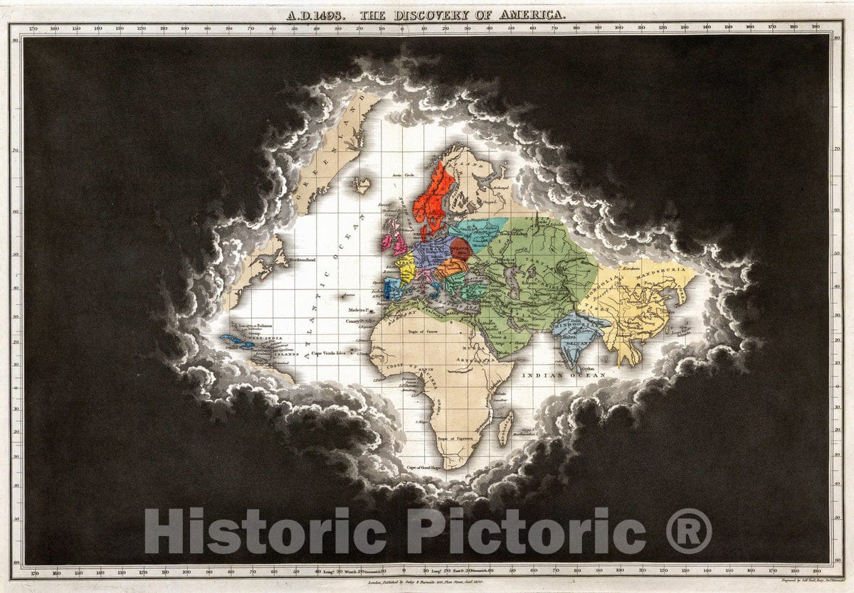 Historic Map : 1830 A.D. 1498. The Discovery Of America. - Vintage Wall Art