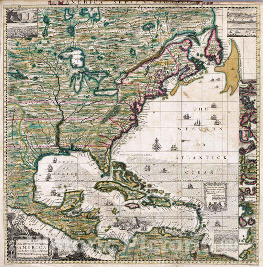 Historic Map : National Atlas - 1733 America Septentrionalis Historic Wall Map of the British Empire in America. - Vintage Wall Art