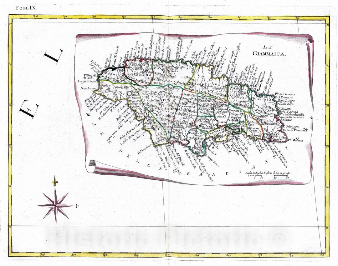 Historic Map : Jamaica, 1778 La Giammaica. , Vintage Wall Art