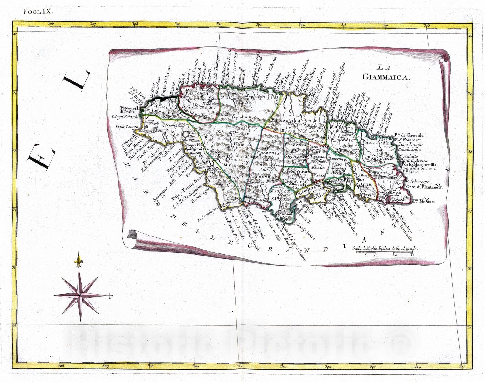 Historic Map : Jamaica, 1778 La Giammaica. , Vintage Wall Art