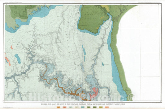 Historic Map : Geologic Atlas - 1882 Geologic Map Showing The Kanab, Paria And Marble Canon Platforms. - Vintage Wall Art