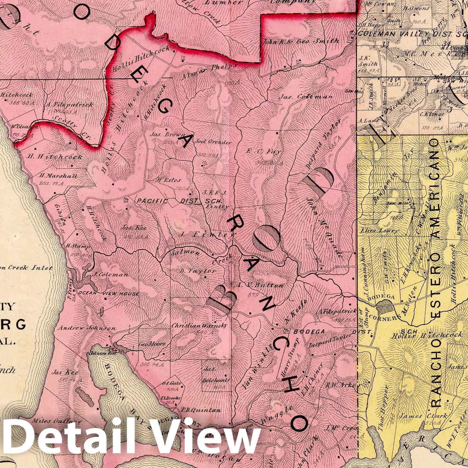 Ocean, Bodega & Analy Townships, Sonoma County, California 1877 Historical Map Print