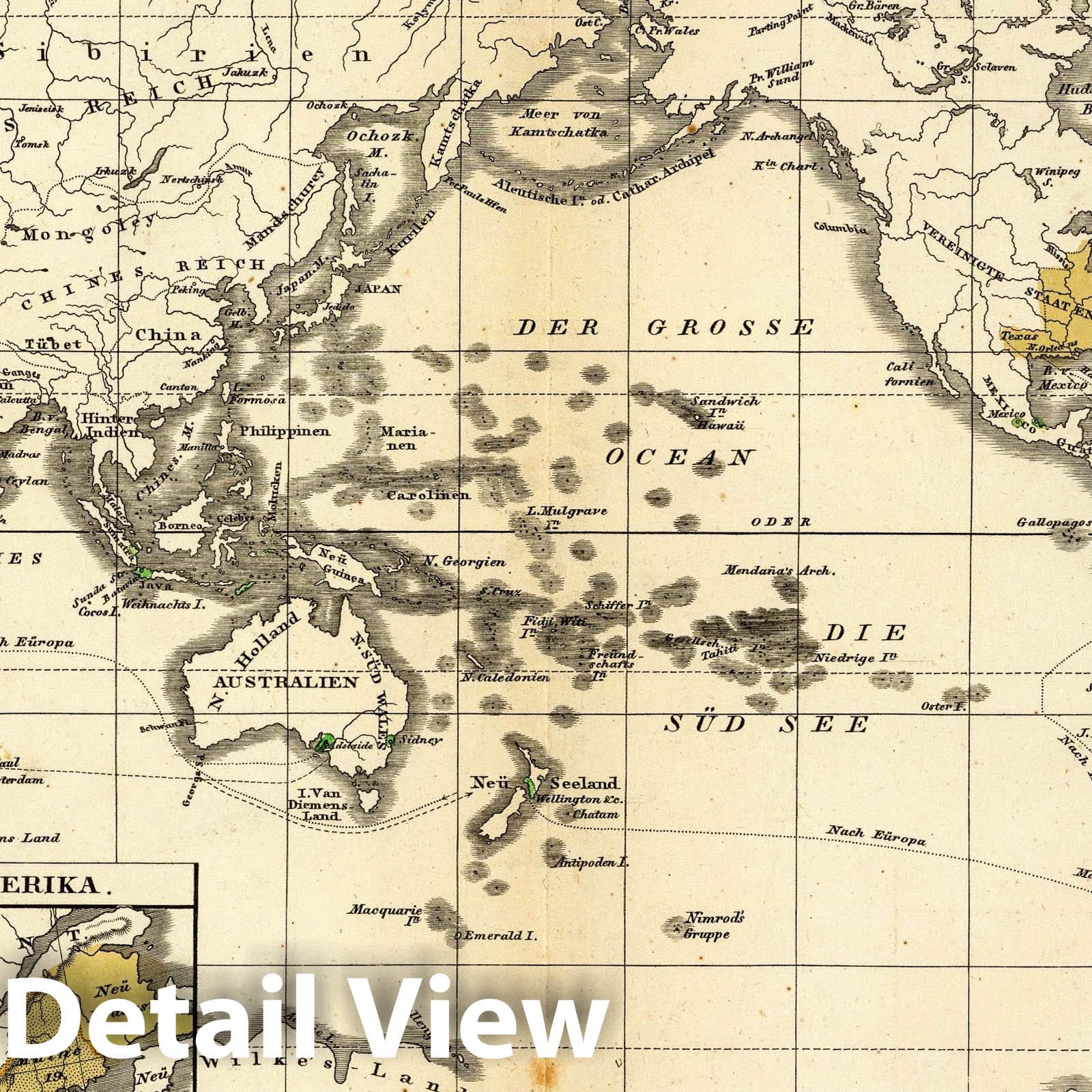 Distribution of Germans Worldwide - Physical Map, 1846 - Historical Map Print