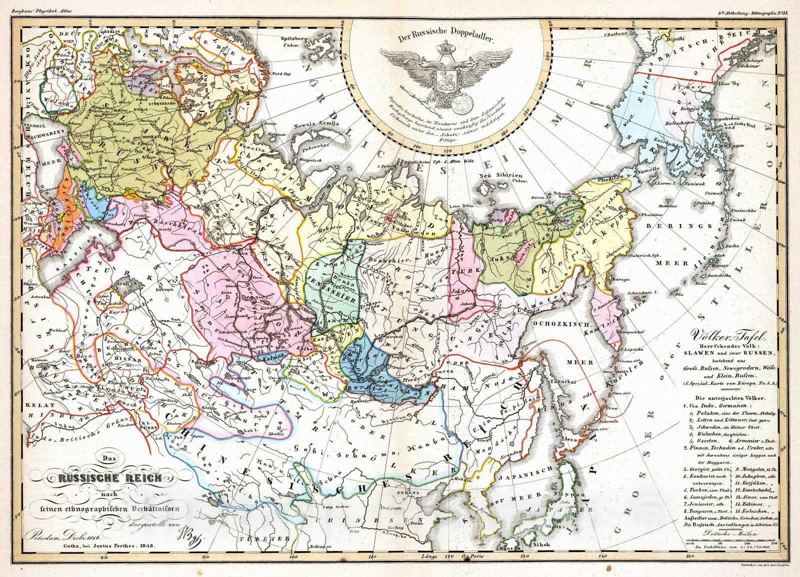 Historic Map : Russia, 1848 Das Russische Reich nach seinen ethnographischen. , Vintage Wall Art