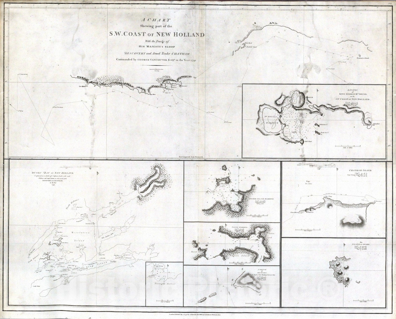 Historic Map : Chart Atlas - 1798 The S.W. Coast of New Holland. - Vintage Wall Art