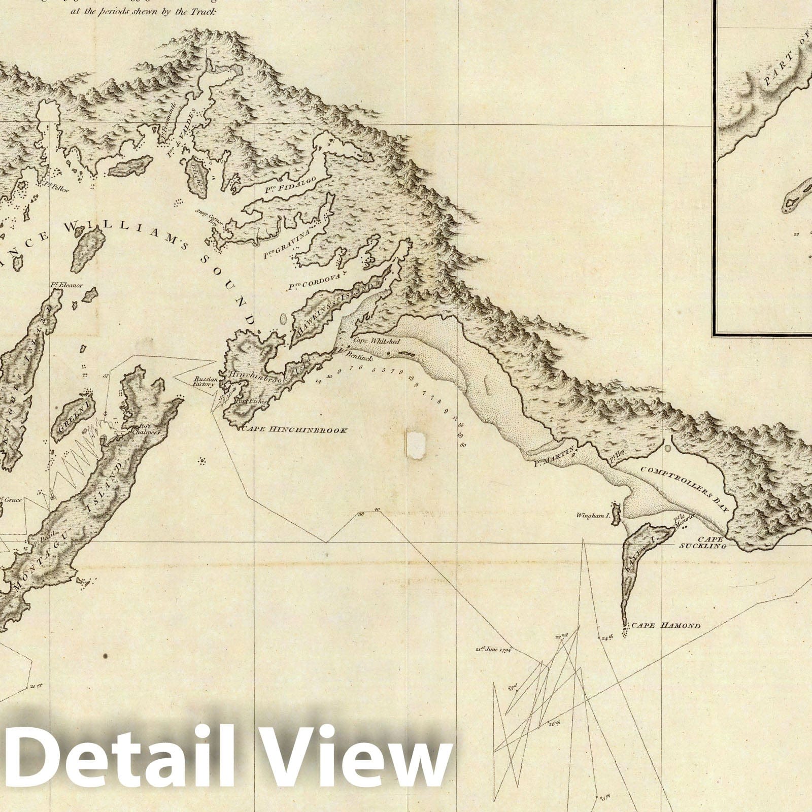 Northwest Coast of America, Prince William Sound - Nautical Chart, 1798