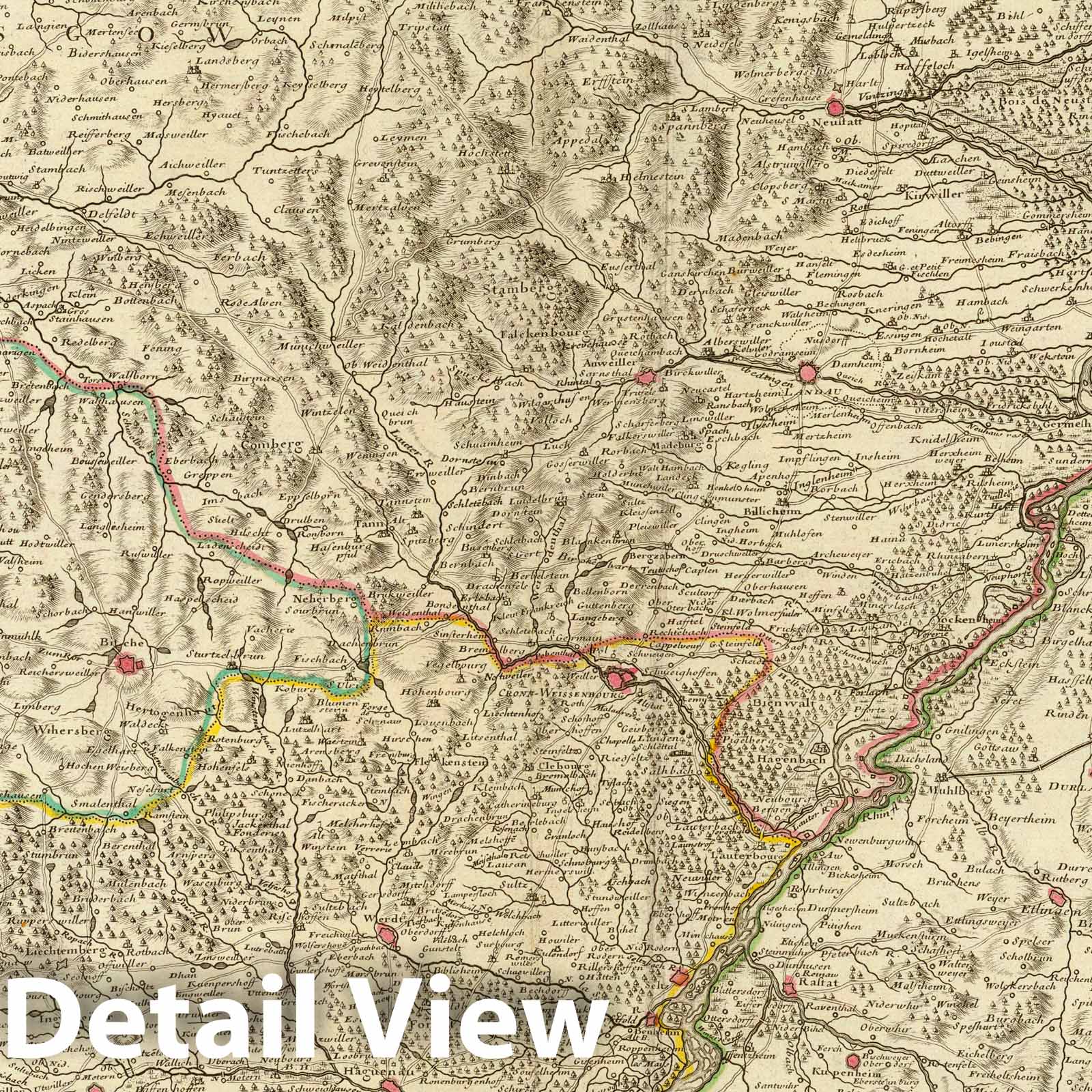 Rhine River from Strasbourg to Worms - Route Map, 1704 - Historical Map Print