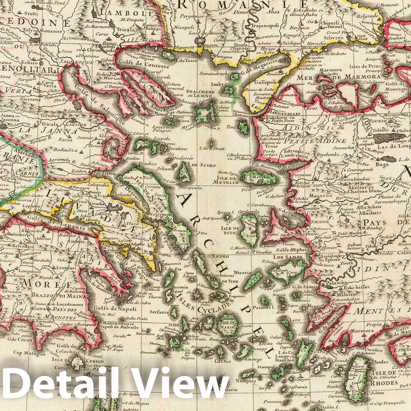 Greece, Turkey, and Albania - Route Map, 1707 - Historical Map Print