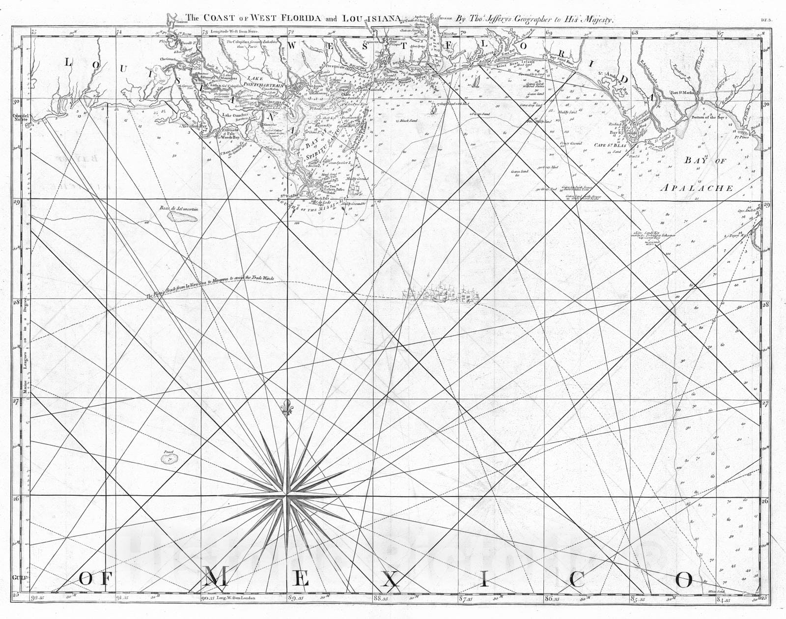 Historic Map : 1775 The Coast of West Florida and Louisiana. - Vintage Wall Art