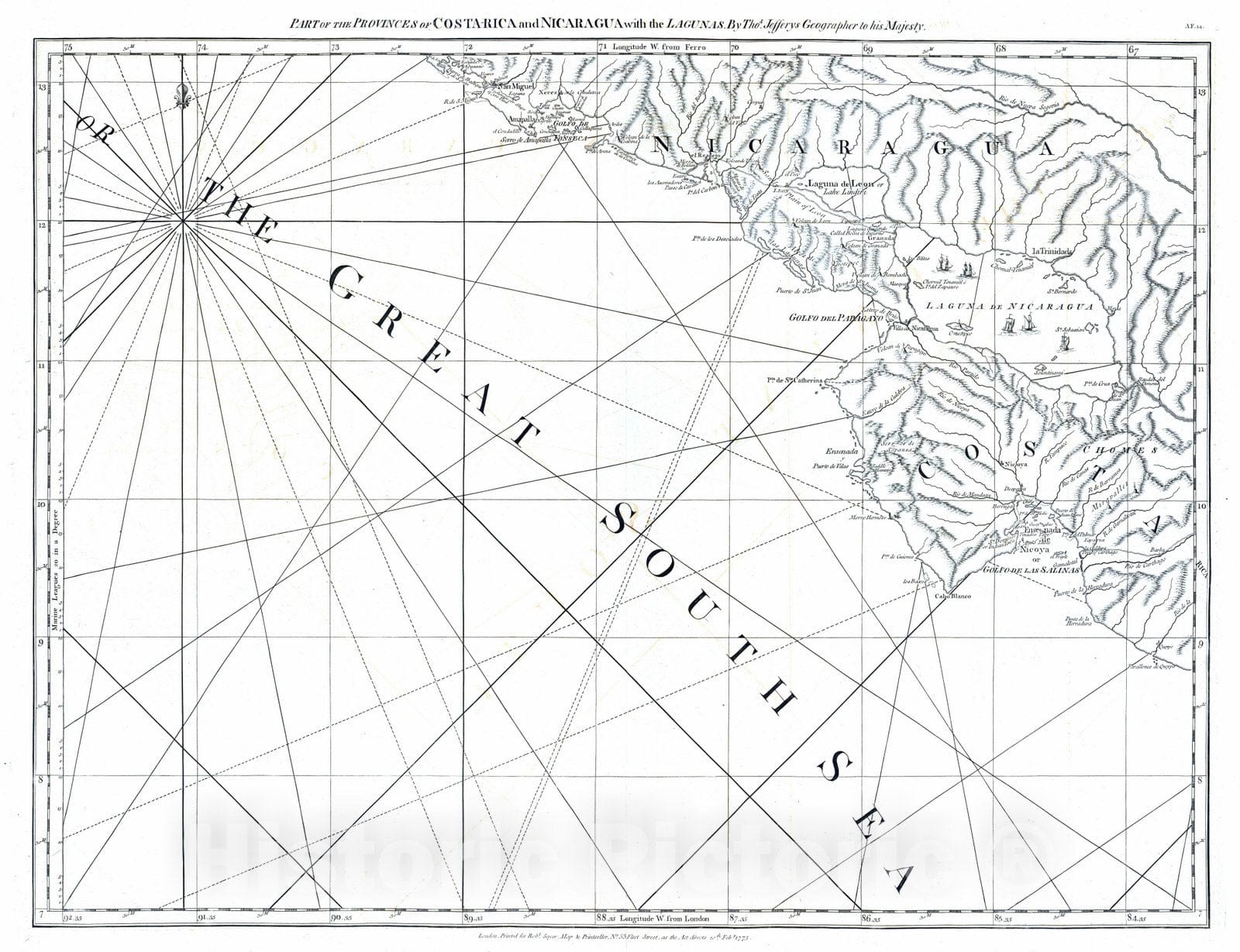 Historic Map : 1775 Part of the provinces of Costa Rica and Nicaragua with the lagunas. - Vintage Wall Art