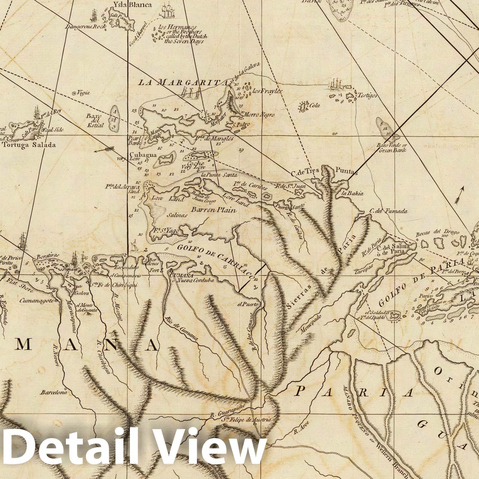 Caracas, Cumana, and Rio Orinoco - Nautical Chart, 1775