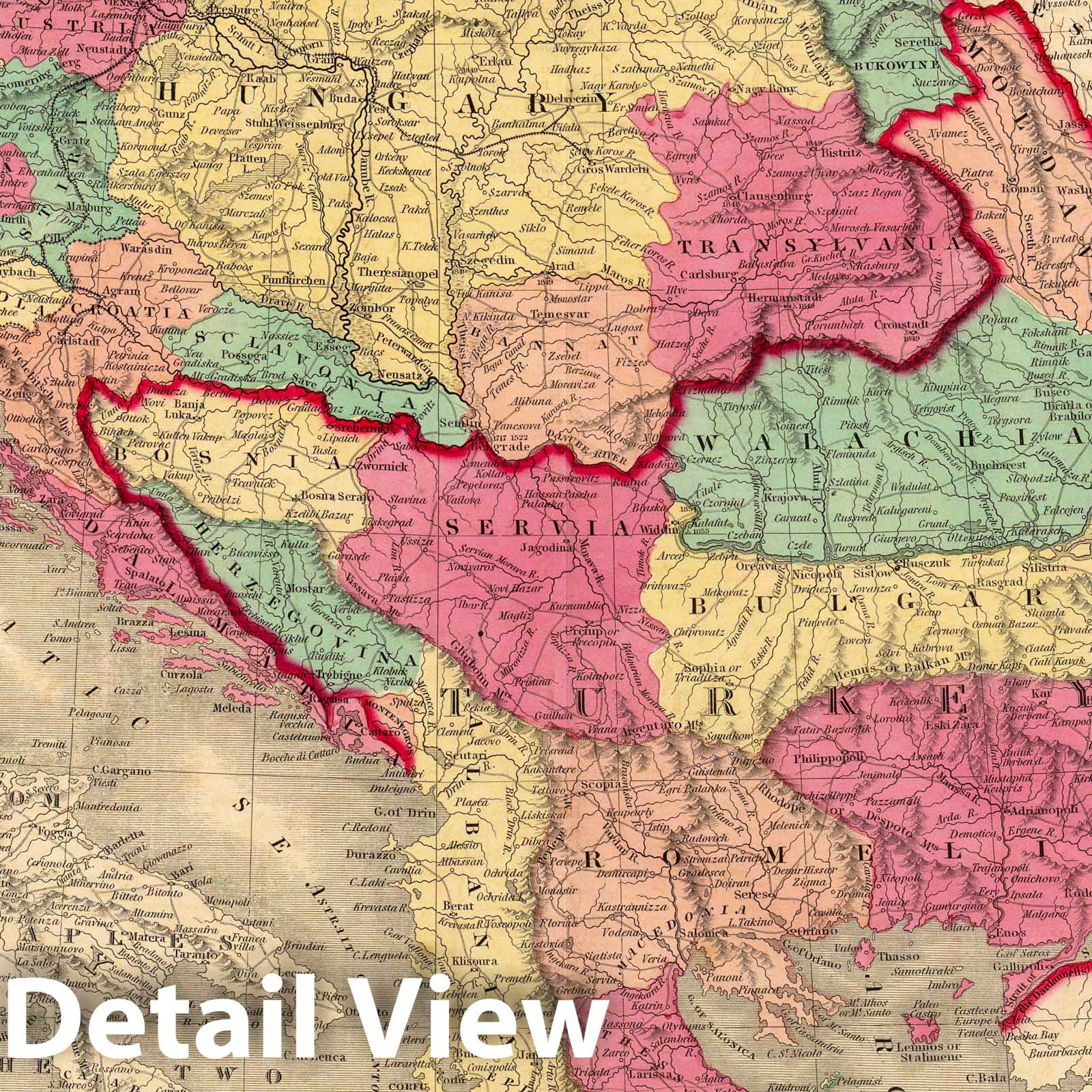 Austria, Turkey in Europe, and Greece, 1860 - Historical Map Print