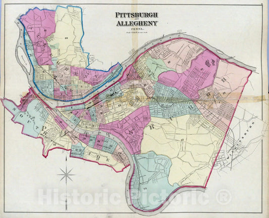 Historic Map : 1877 Pittsburgh and Allegheny, Penna. - Vintage Wall Art