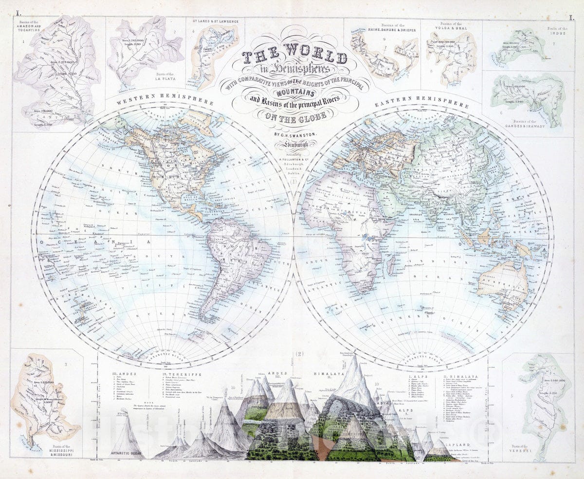 Historic Map : 1872 World in Hemispheres. - Vintage Wall Art