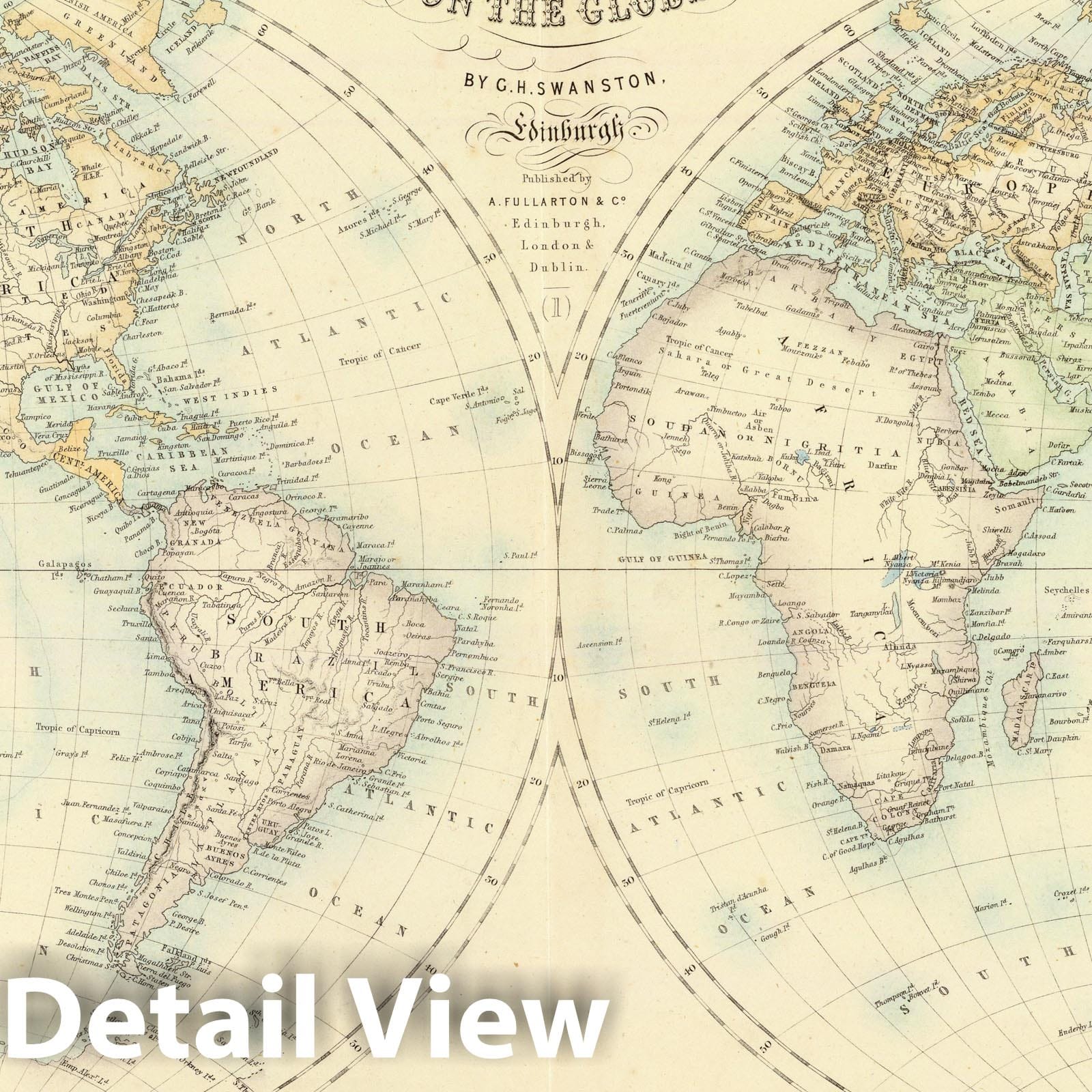 Historic Map : 1872 World in Hemispheres. - Vintage Wall Art
