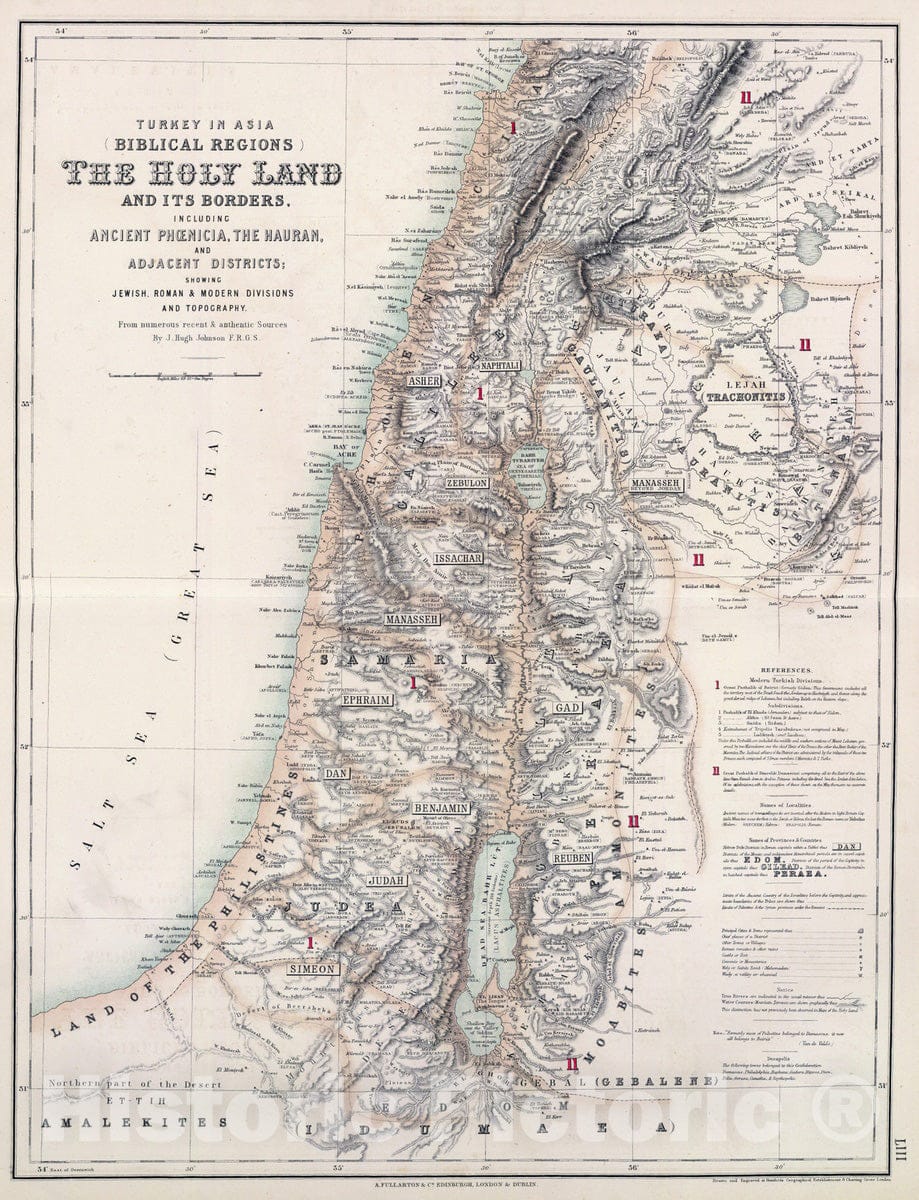 Holy Land and Biblical Regions, 1872 - Historical Map Print