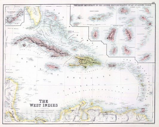 Historic Map : 1872 The West Indies. - Vintage Wall Art