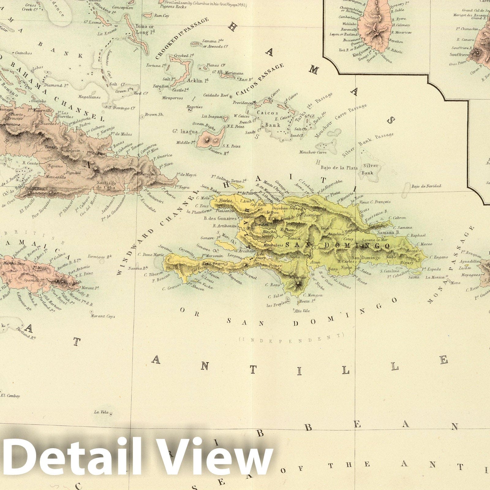 West Indies, 1872 - Historical Map Print with Caribbean Island Insets