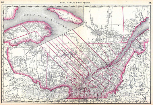 Historic Map : National Atlas - 1879 Quebec. - Vintage Wall Art