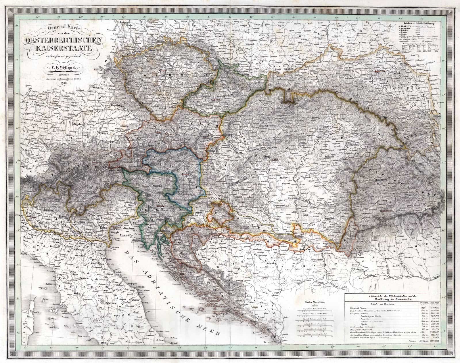 Historic Map : Austria, 1836 Oesterreichischen Kaiserstaate. Austrian Empire. , Vintage Wall Art