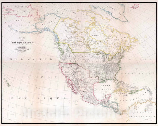 Historic Map : 1834 Composite: Carte de l'Am?ique Septentrionale - Vintage Wall Art