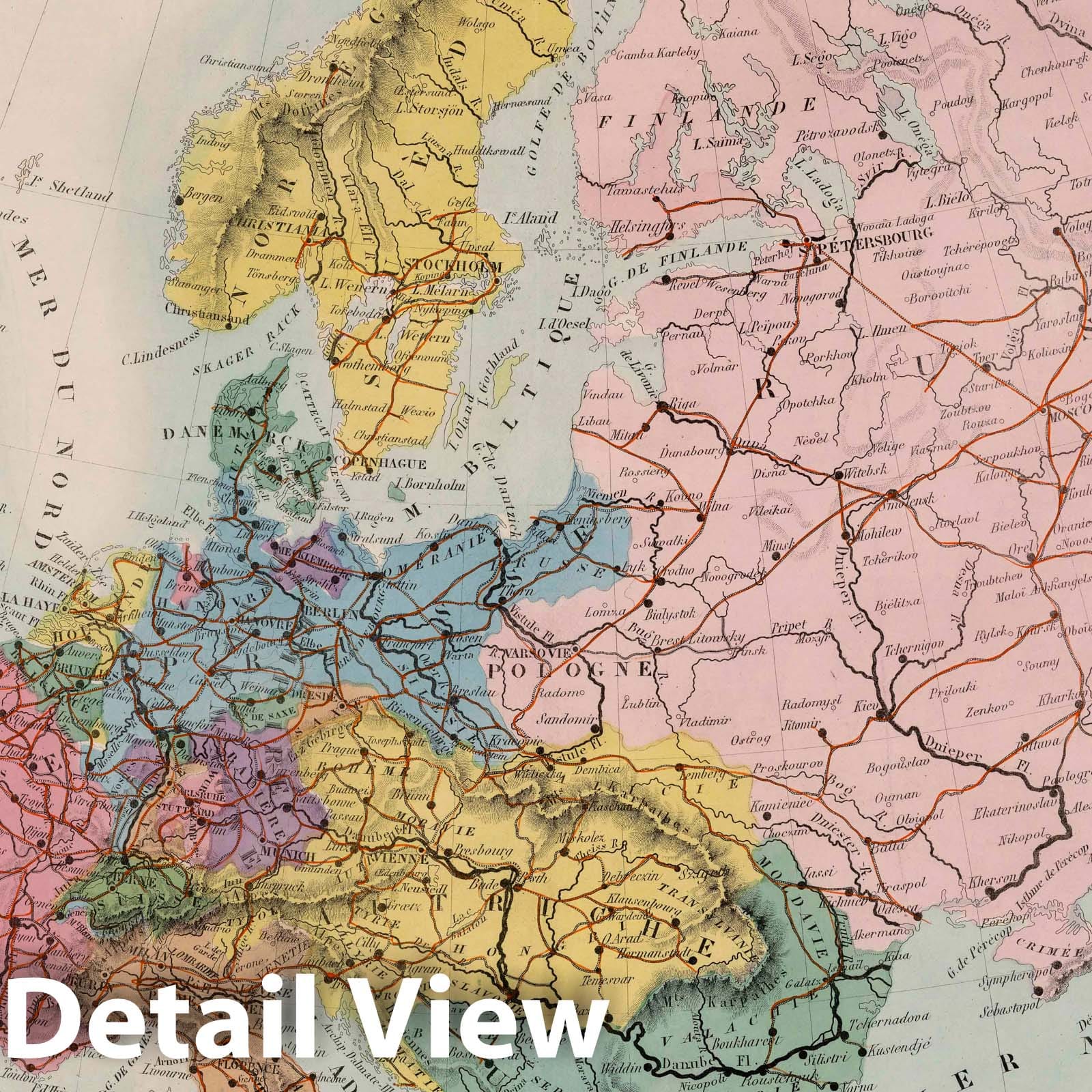Europe 1876 - Hand-Colored Historical Map Print from French School Atlas