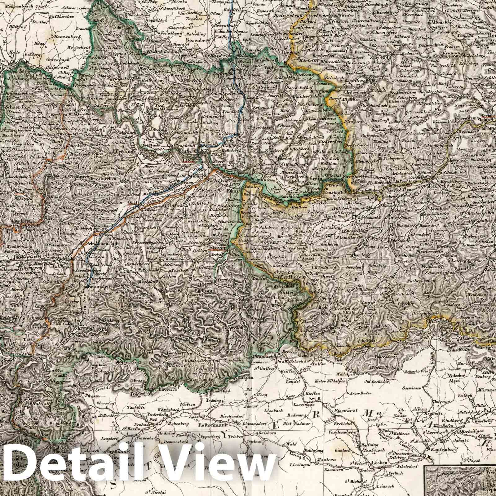 Historic Map : 1840 Das Erzherzogthum Oesterreich. Archduchy of Austrian above and below the Enns River. - Vintage Wall Art
