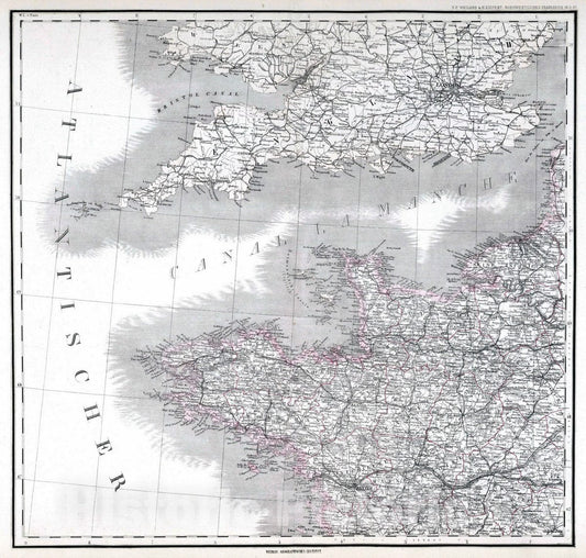 Historic Map : 1875 Northwest France. - Vintage Wall Art