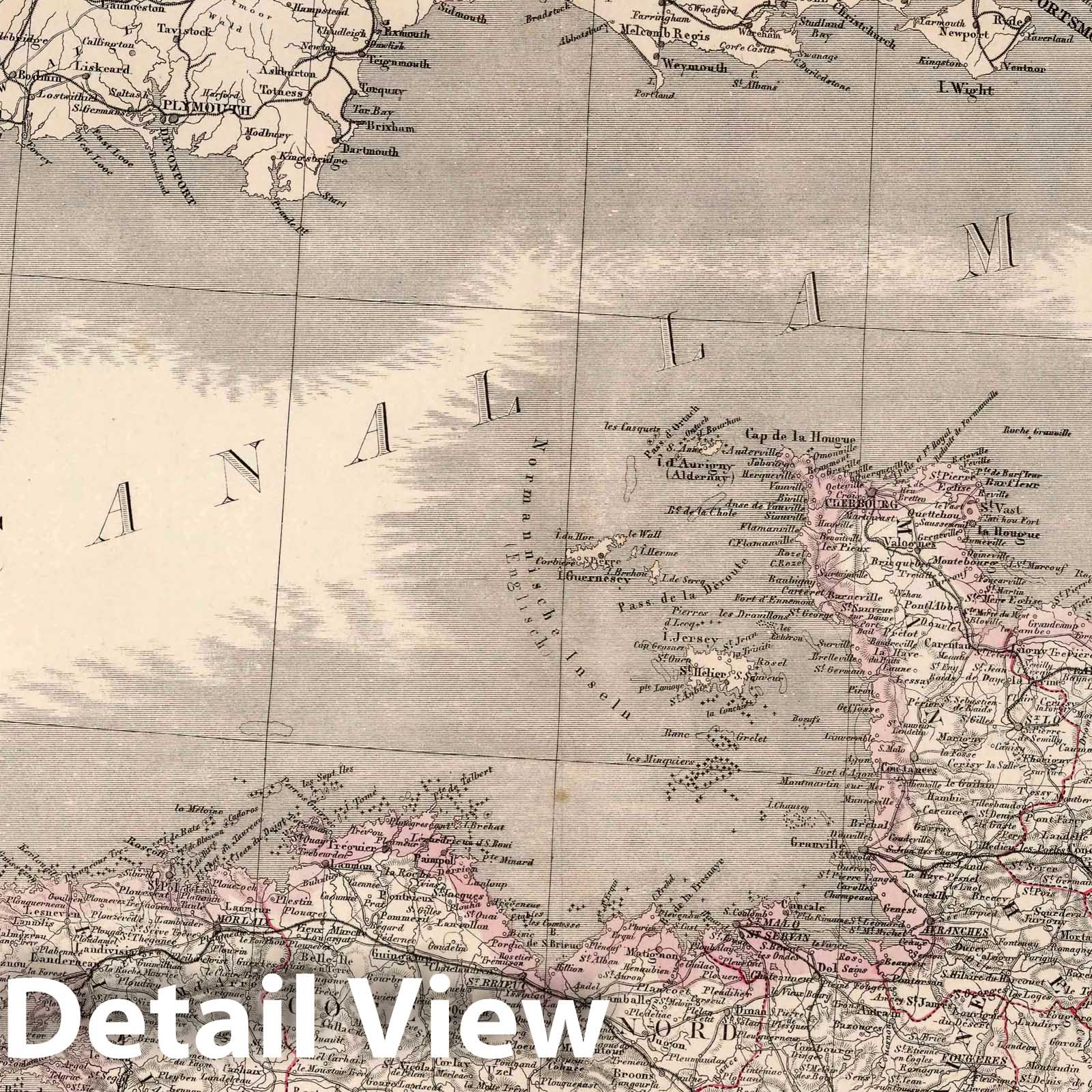 Northwest France 1875 Historical Map Print - Great Hand-Atlas