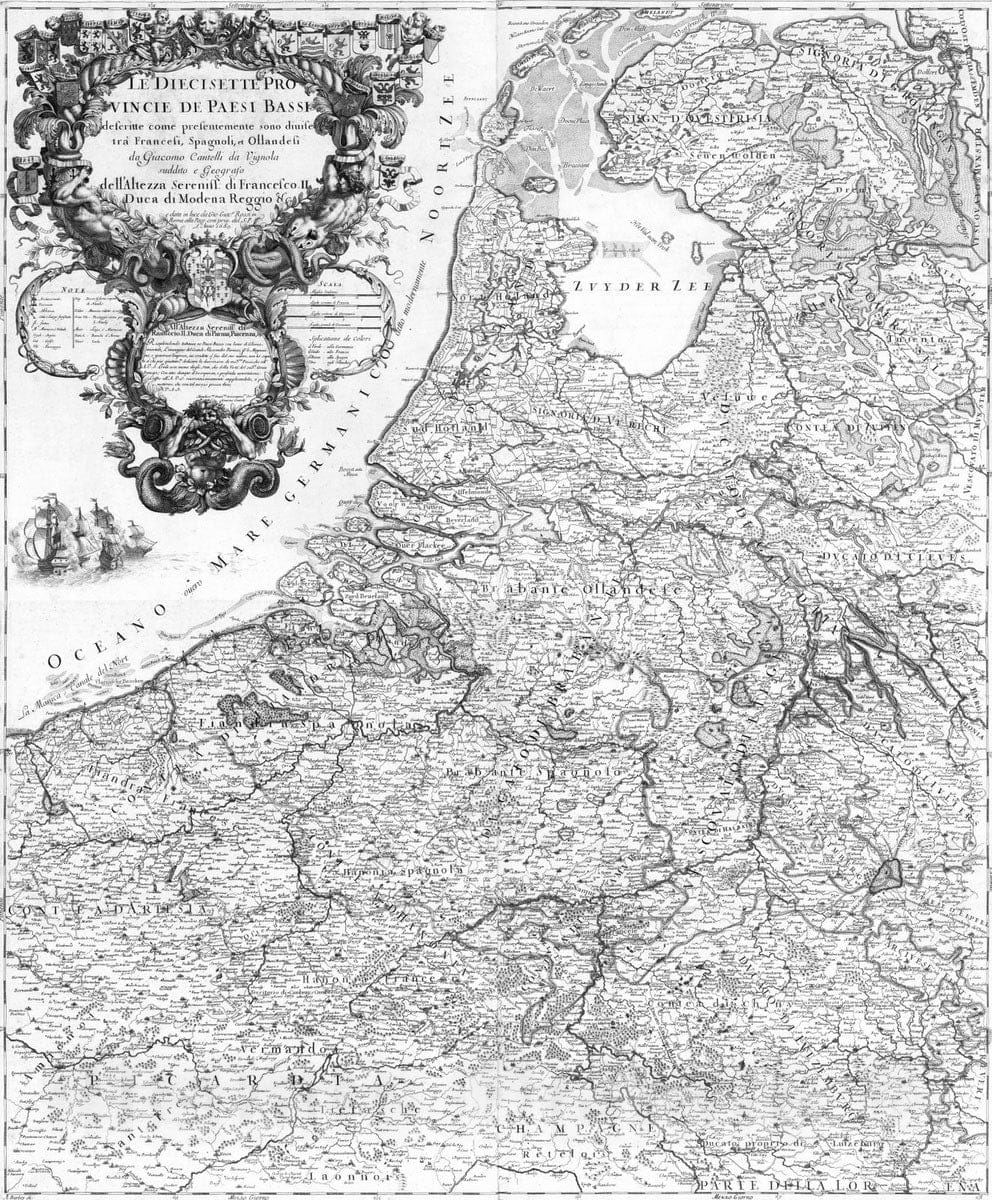 Historic Map : Belgium, , Europe 1689 Composite map: Le diecisette provincie de Paesi Bassi, 46-49 , Vintage Wall Art