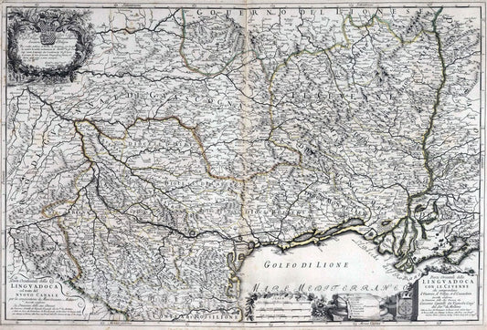 Historic Map : France, , Europe 1693 Parte Occidentale della Linguadoca. Parte Orientale della Linguadoca , Vintage Wall Art