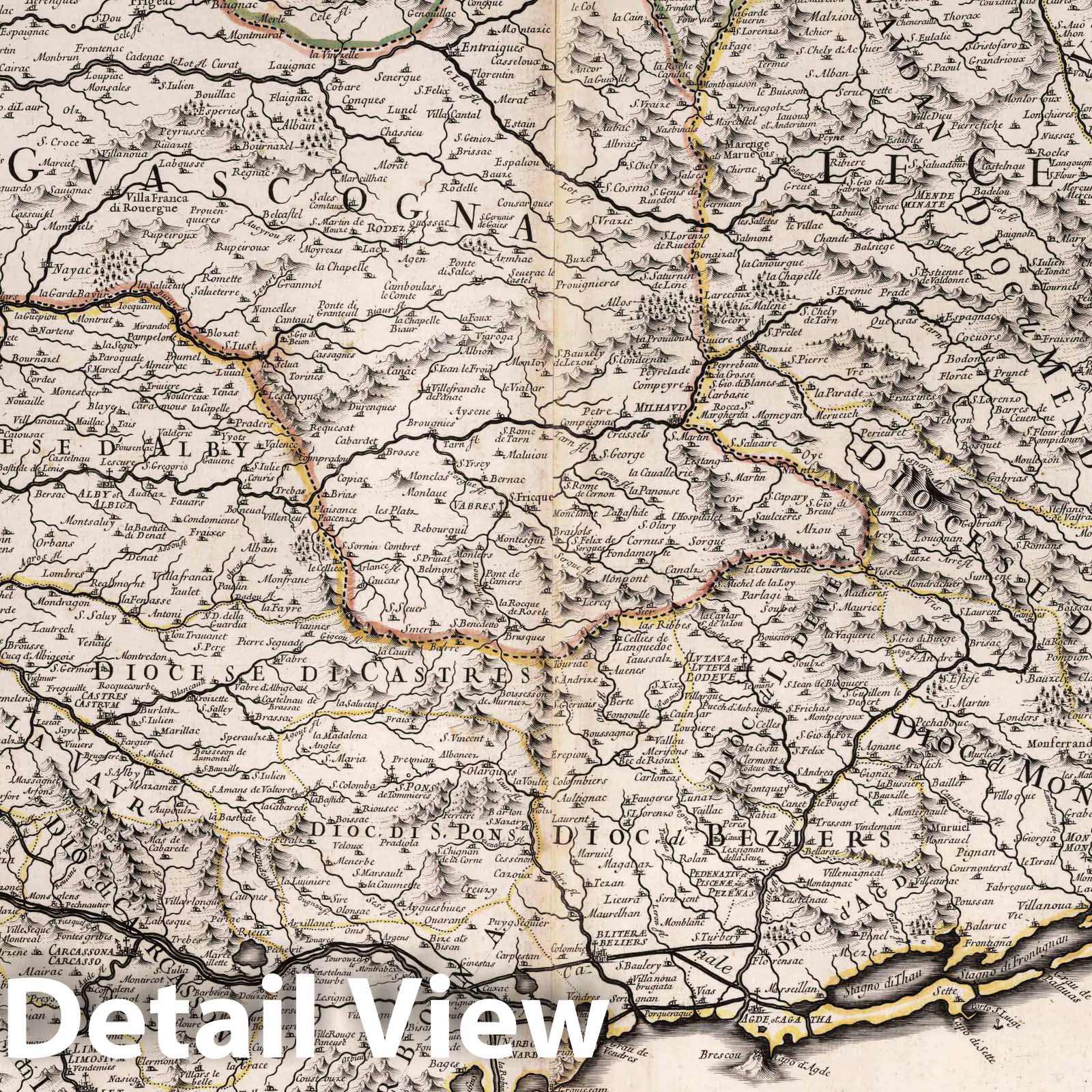 Historic Map : France, , Europe 1693 Parte Occidentale della Linguadoca. Parte Orientale della Linguadoca , Vintage Wall Art