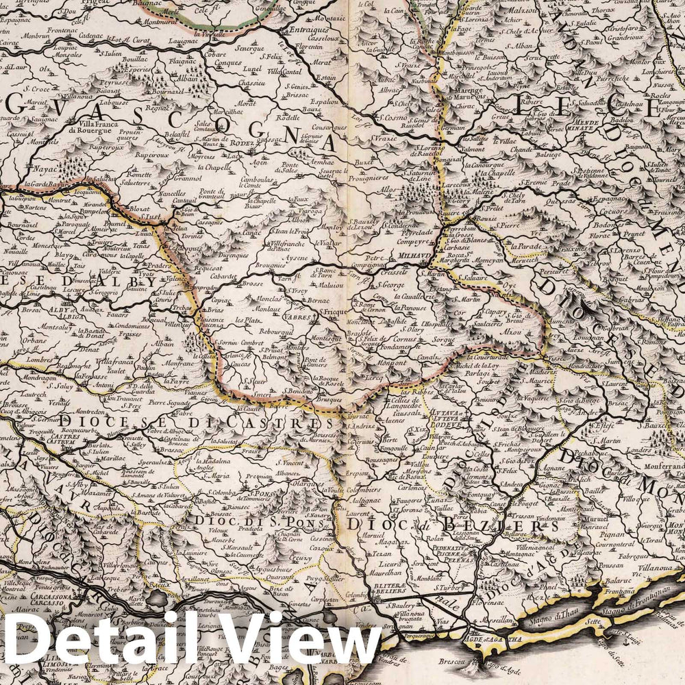 Historic Map : France, , Europe 1693 Parte Occidentale della Linguadoca. Parte Orientale della Linguadoca , Vintage Wall Art
