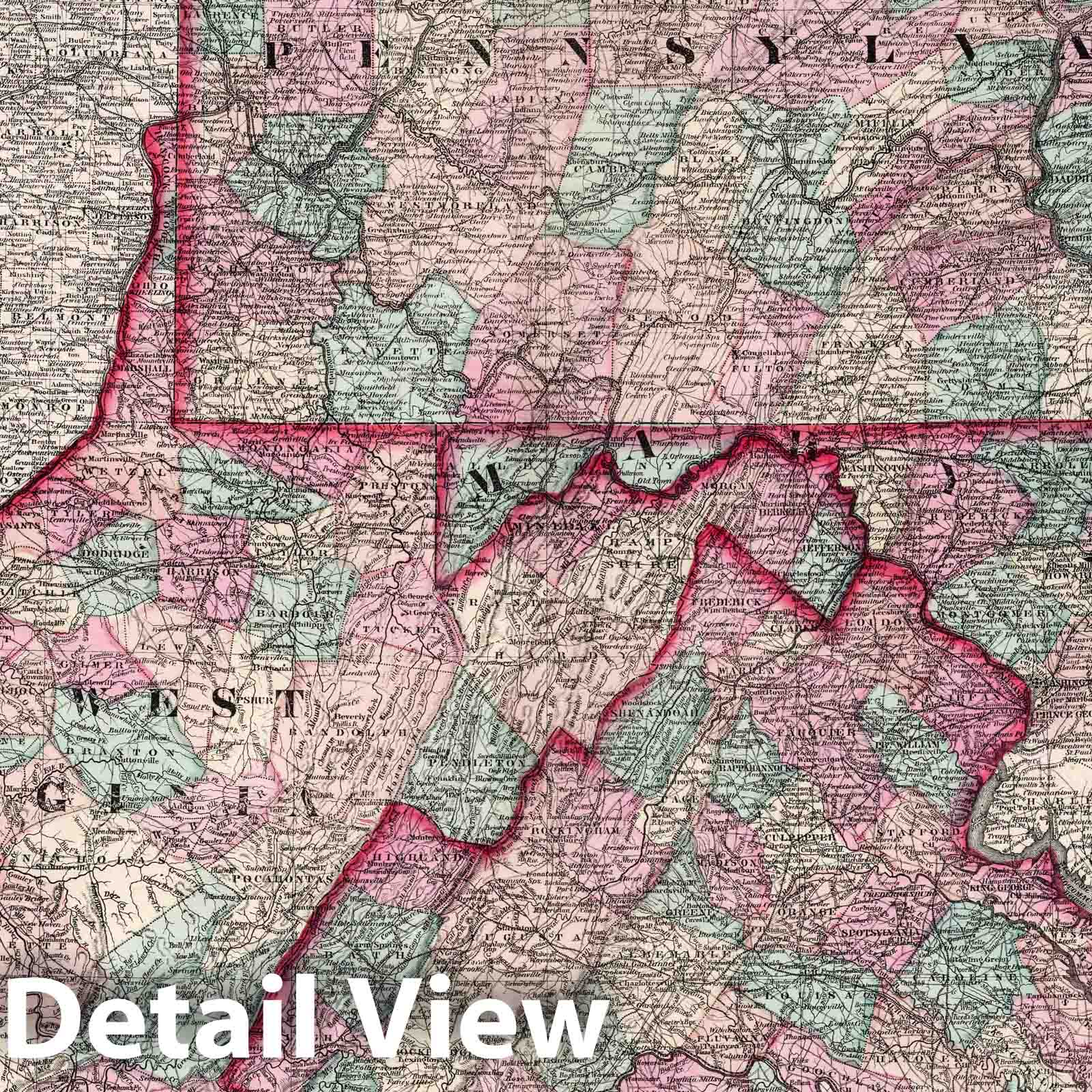 Pennsylvania, New Jersey, Maryland, Delaware, Virginia, West Virginia - Survey Map, 1874
