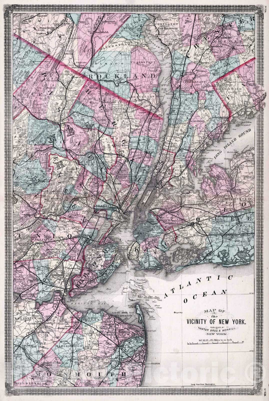 Historic Map : 1874 Vicinity of New York. - Vintage Wall Art